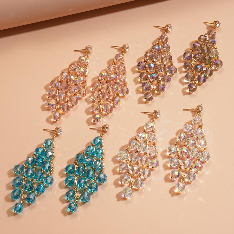 Personality Exaggerated Silver Needle Earrings European American Crystal Rhombus Colored Niche Light‑Luxury High‑End Temperament Decorative Earrings