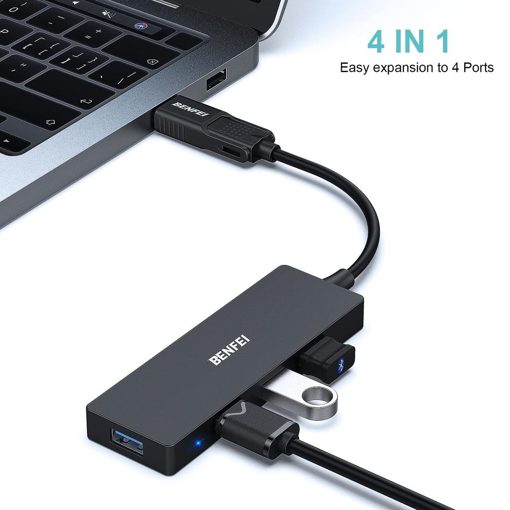 BENFEI 4 Port Hub USB Hub 5Gbps High Speed Transfer Bus Powered Lightweight Compact Compatible with iPhone 15 Pro Laptops and Others USB Hub Telework