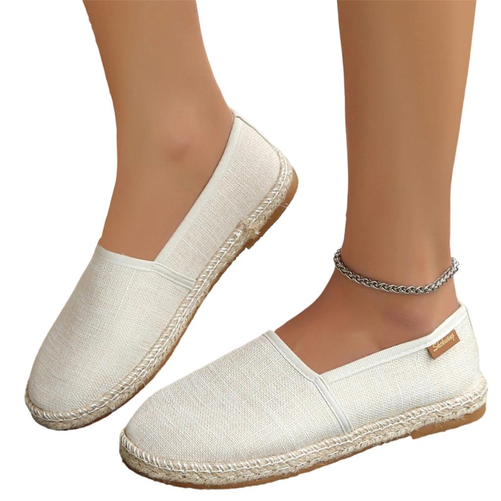 Women's Casual Canvas Slip-On Shoes Flat Espadrille Loafers Comfortable Round Toe Lightweight Walking Shoes for Large Sizes