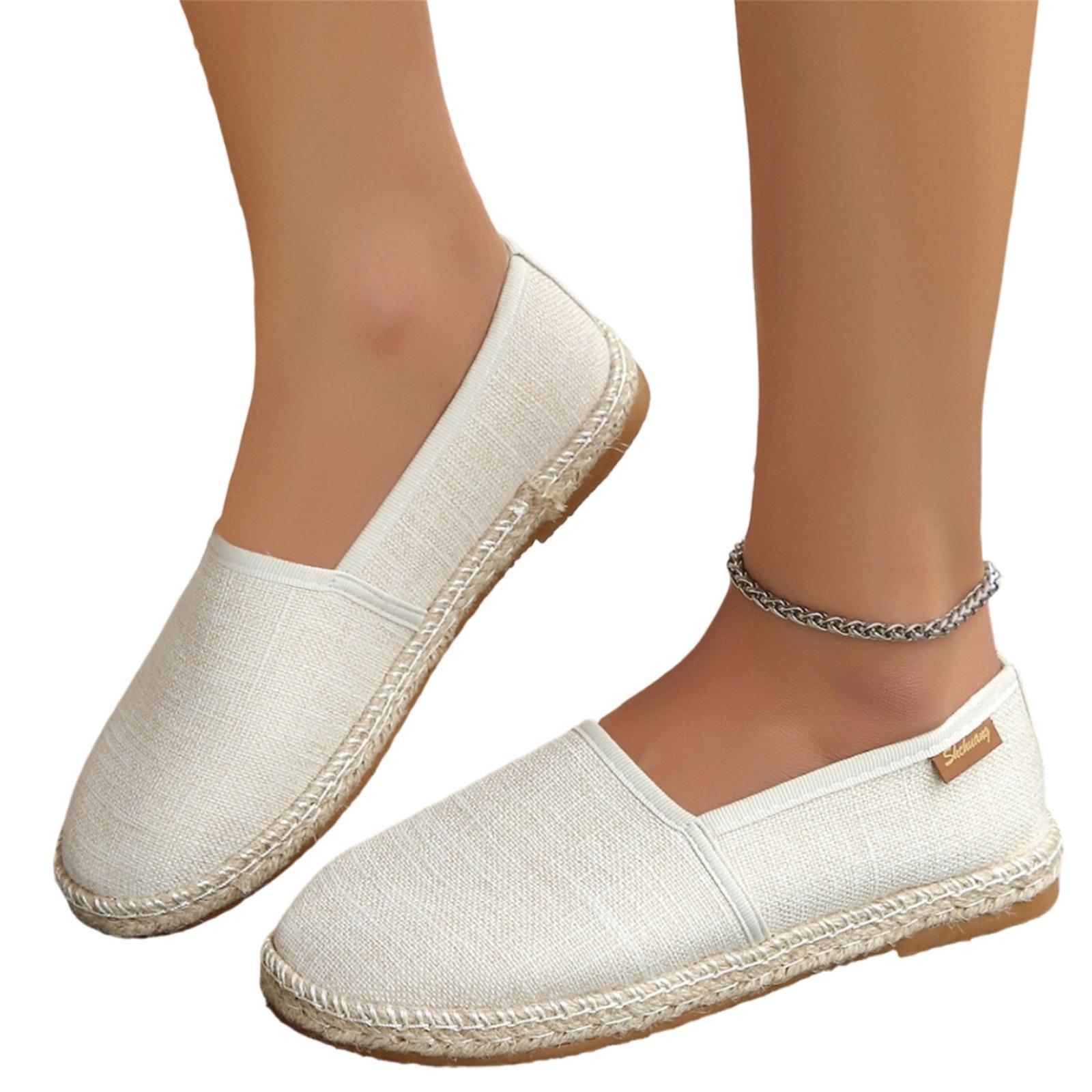Damen Freizeit Canvas Slip-On Schuhe Flache Espadrille Loafer Bequeme Runde Zehenpartie Leichte Gehenschuhe für Große Größen 39 beige