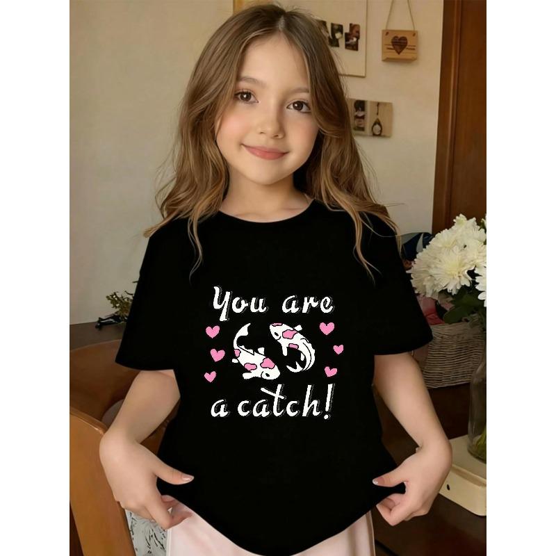 European Sizes Children A "S" Casual Summer T-shirt with Hand-painted Koi Print, Round Neck Short Sleeve Design, Machine Washable, with Fun Design