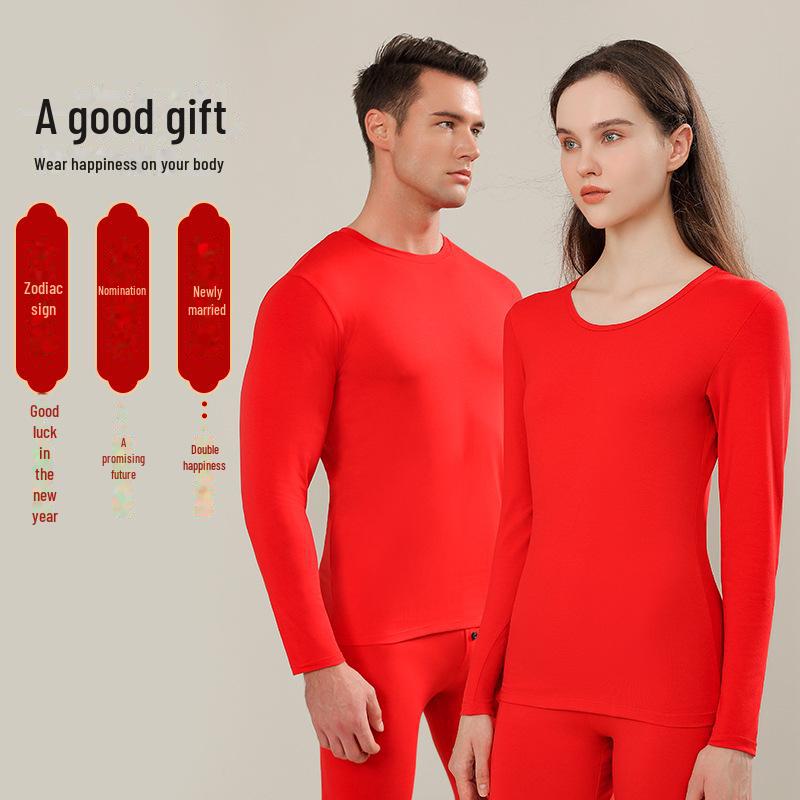Tierkreisjahr Paar Thermo-Unterwäsche-Set – Herren- & Damen Festliches Rot Baumwolle