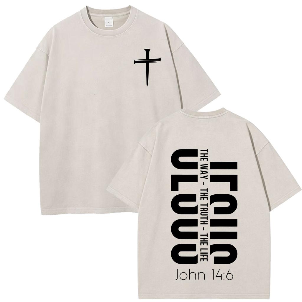 Jesus Christian Bible Verse Print Tshirt Unisex Unisex Fashion Tshirt Shortsleeved Loose Casual Cotton Vintage Washed T Shirts