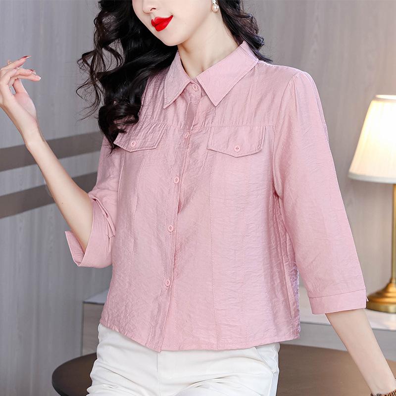 Mom Shirt for Women In Spring Nine-point Sleeve Top New Single-breasted Shirt Temperament Commuter Shirt