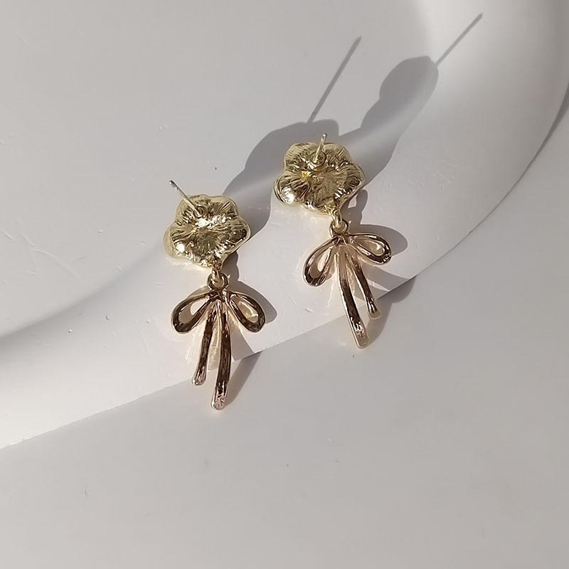 Elegant Black Camellia Flower Bow Pendant Stud Earrings For Women Jewelry Accessories Gifts