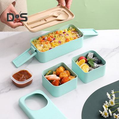 Leak-proof Bento Lunch Box with 3 Compartments Double Layer Buckle Closure Microwave Safe Stackable Salad Box for Kids Adults