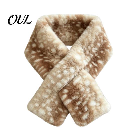 Cute Deer Print Hat Women Spotted Hat, Faux Fur Bucket Winter Scarf, Girlfriend Present Soft Cozy Furry Fisherman for Girls, Autumn Accessory