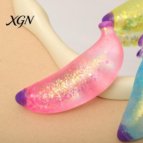 Soft Stress Ball Glitter Banana Sugar Slow Rebound Relief Clear Toy Squeeze Sensory Anxiety Relieving Simulated