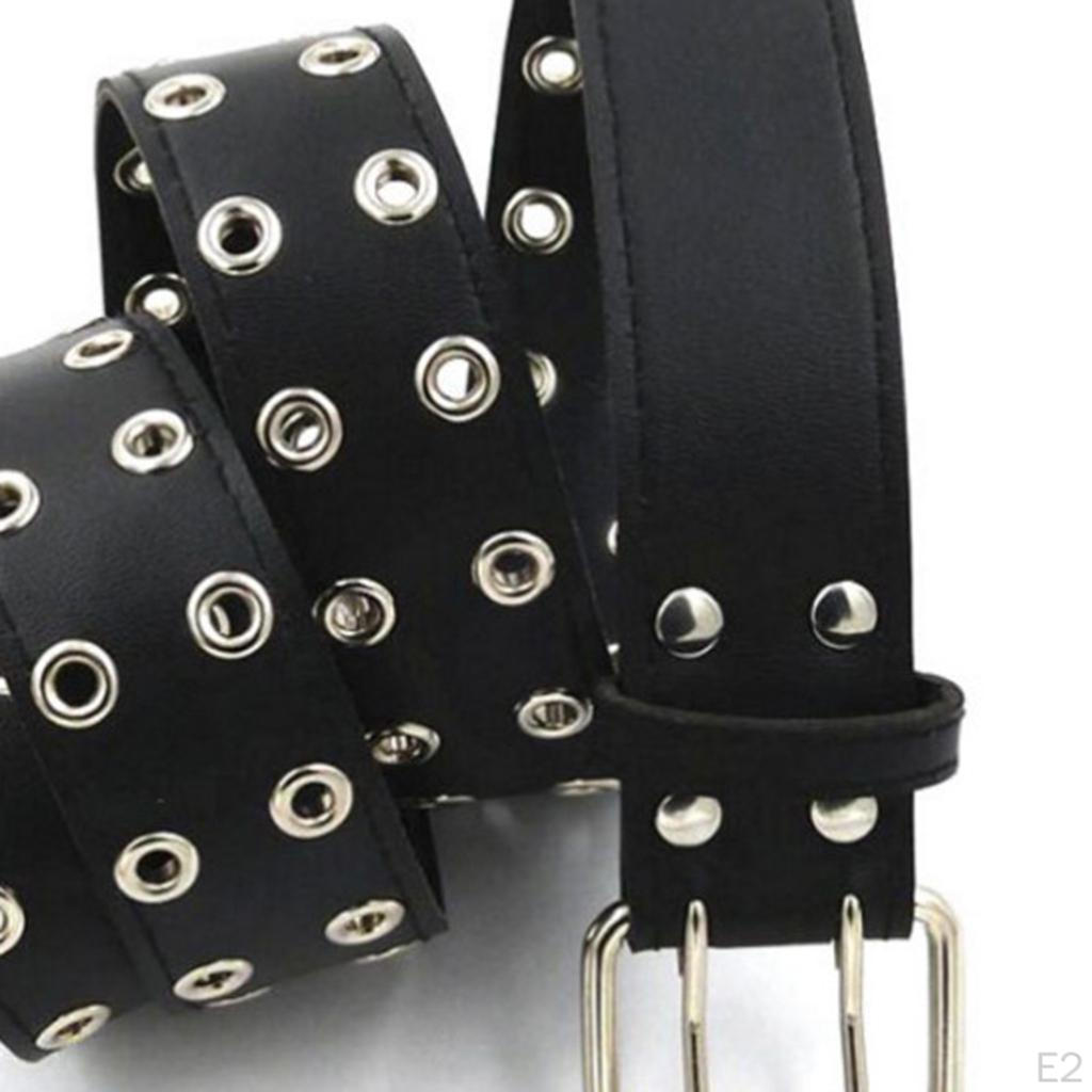 Studded Waist Belt Leather Pin Buckle Holes Wide Waistband