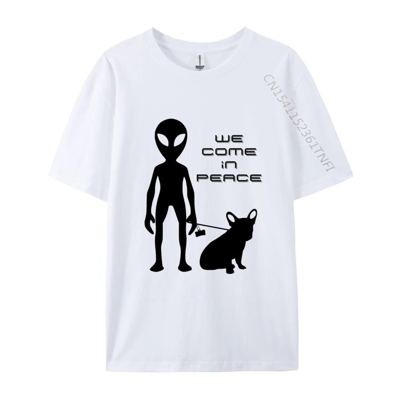 We Come In Peace Alien French Bulldog Tshirt Funny Fitted Puppy Lovers T Shirts Men Anime Printed Vintage Tee Tops Cotton