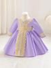 Girls' European & American Floral Princess Evening Dresses: Long Sleeve Banquet Performance Attire