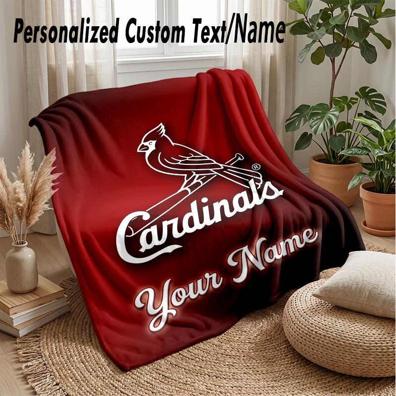 St. Louis Cardinals Custom Flannel Throw Blanket Print Your Name Text Soft Warm Blanket Holiday Present
