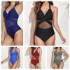 New European and American One-piece Swimsuit Women's Solid Color Mesh Bikini Swimsuit Bikini