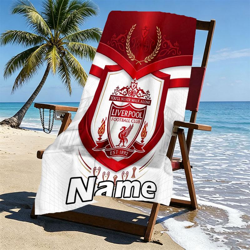 Custom Name Personalized Liverpool Football Club Print Beach Towel, for Trip Camping Beach Party Home Decor, Birthday Gift for Family & Friends