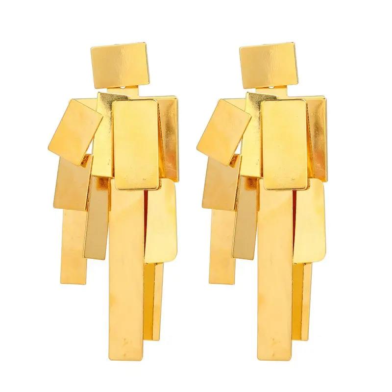 2024 New Metal Square Geometric Tassels Dangle Stud Earrings for Women Fashion Holiday Party Gifts Jewelry