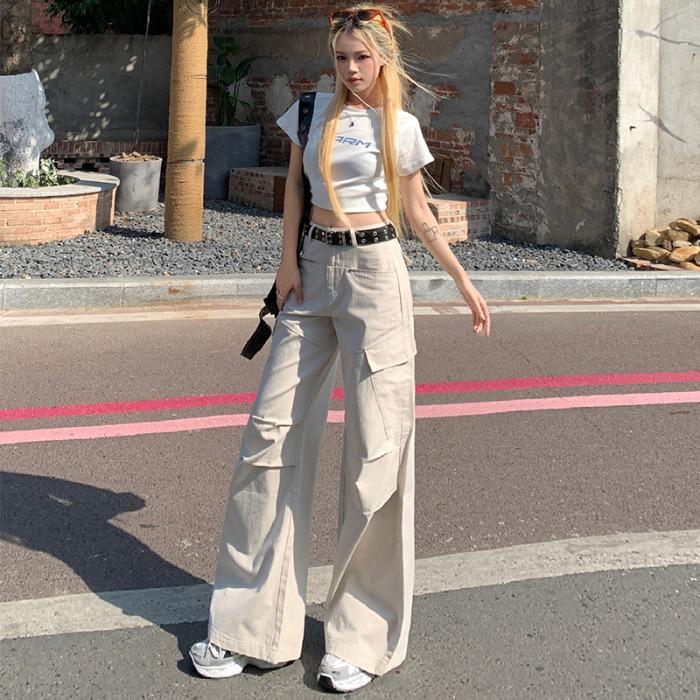 1116 Summer New Sand-colored Overalls Popular Thin Casual Wide-leg Pants Loose Drape Women's Trousers and Plus