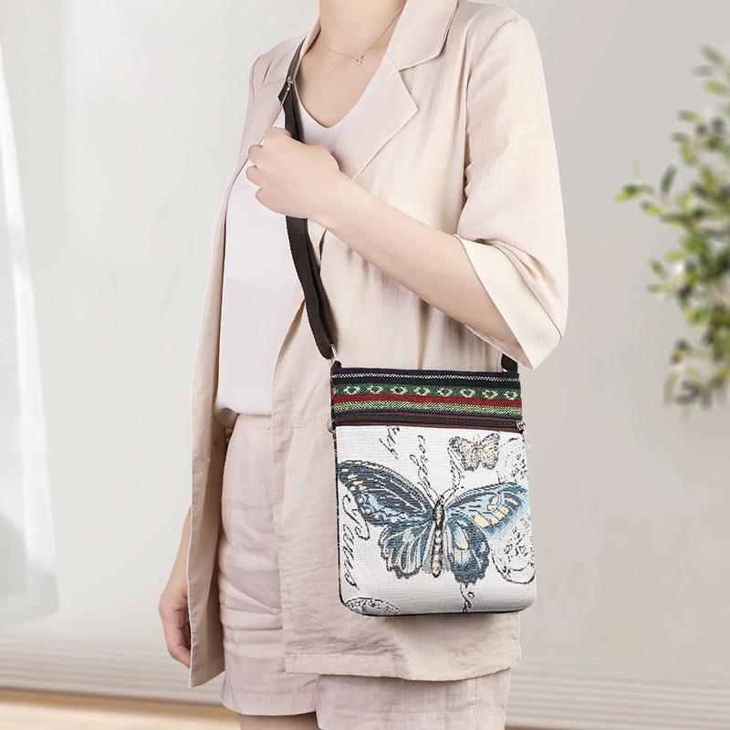Yunnan exotic travel messenger bag elephant butterfly owl shoulder canvas small square bag