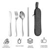 Stainless Steel Cutlery Set 4-Piece Retro Tableware Fork Spoon Chopsticks Knife with Storage Bag Mirror Polished Dishwasher Safe Cutlery Set