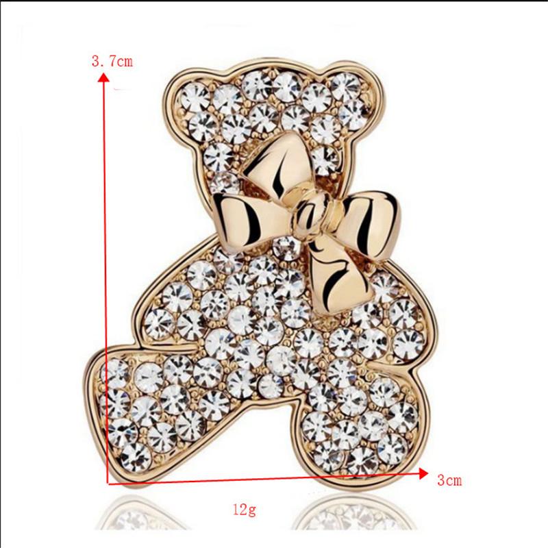 Trendy Crystal Gold Color Animal Bear Brooches For Women Sweater Pins With Rhinestone Xmas  Jewelry Gifts