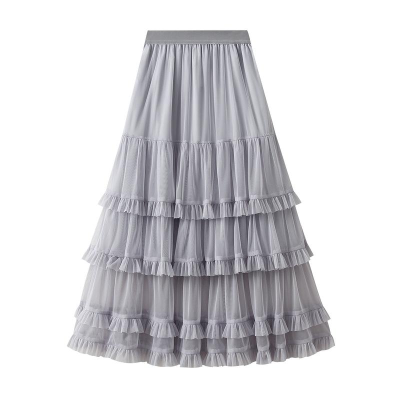 

Qooth Sweet Tiered Tulle Skirt Summer Pink A Line Skirt Simple Casual Trendy Women s Skirt QT2591 One Size серый