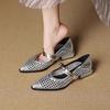 Fashion 2025 Summer French Low Heel Hollow Shallow Mouth Leather Square Head Women's Single Shoes