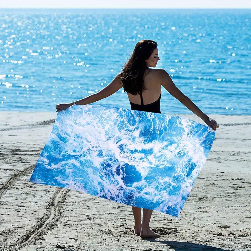 Ka Chen Muda White Beach Towel Sea Wave Pattern Sun Protection Windproof Suitable For Swimming Pool Camping Travel Blanket