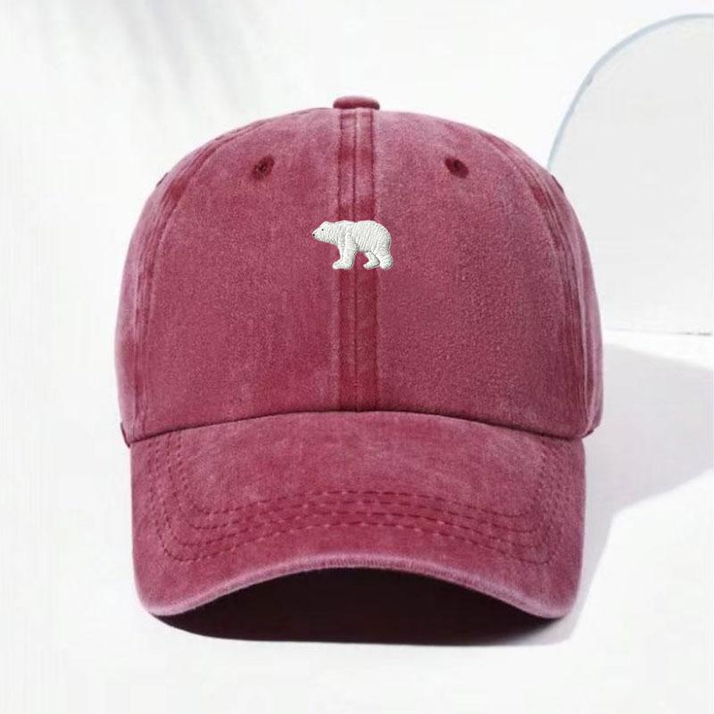 Polar Bear Washed Cotton Baseball Cap For Unisex Women Animal Embroidery Unisex Soft Gorra Casquette Vintage Trucker Dad Hats