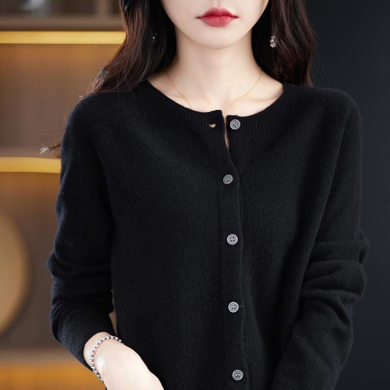 Damen S Rundhals Gestrickter Cardigan Langarm Herbst Oberbekleidung