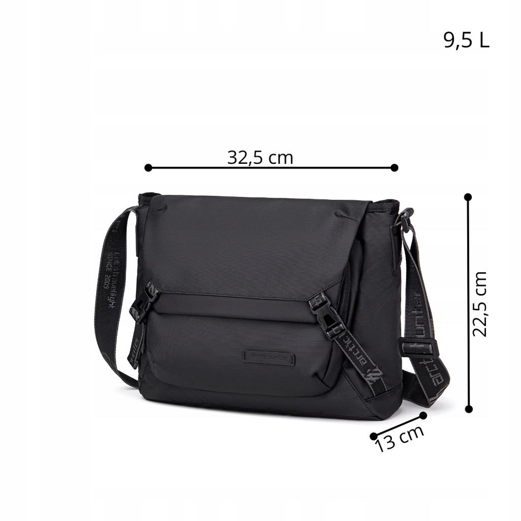 Torebka listonoszka czarna duża na ramię miejska wodoodporna uniwersalna na tablet 9,5 l arctic hunter k00528black