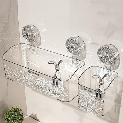 Shower Suction Cup Shelf Basket Light Glacier Pattern One Second Installation Bathroom Organizer Storage Rotating To Suck Remove