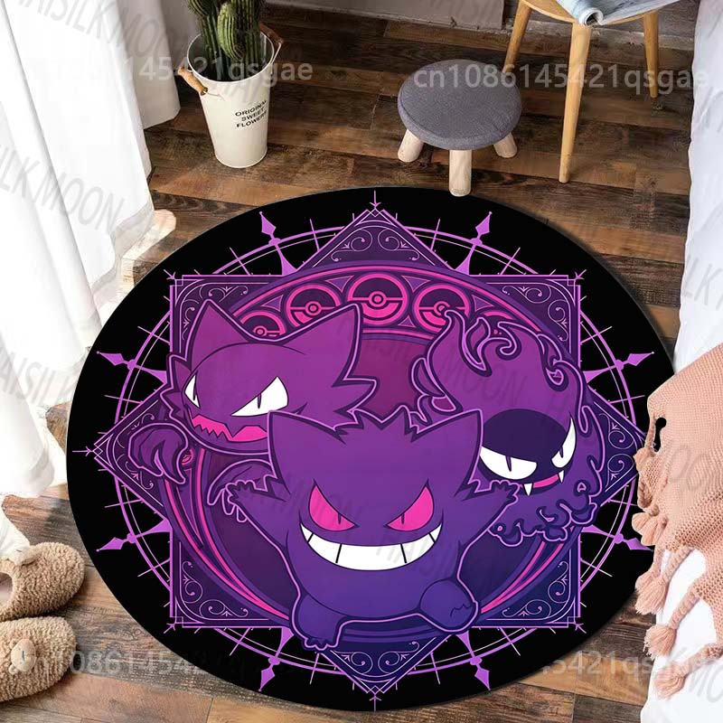 1PC Japanese Games P-Pokemon G-Gengar Print Round Carpet Rug for Living Room Bedroom Carpet Flannel Non-slip Rugs Gift Potdemiel