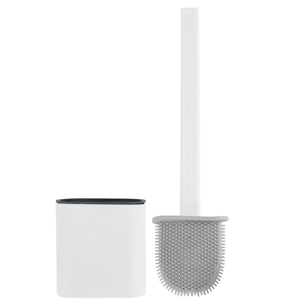 Wall Mounted Deep Cleaner Bathroom Toilet Brush and Quick Drying Holder Set with Long HandleWhite