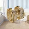 Luxury Full of Zircon Shiny Geometric Square Hoop Earrings for Women Temperament Gold Color Stainless Steel Korea Jewelry Gift