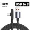 90 Degree Usb Type C Cable 60/100W Quick Charging Data Transfer Cables Portable Right Angle Usb-C Wire Type Fast Charging Cable