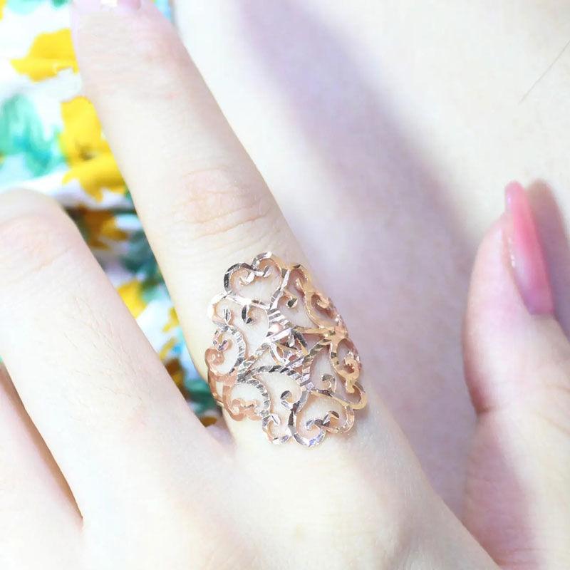 Purple Gold Color Gold Wide-Faced Hollow Female Simple Classic Korean Version Temperament Rose Gold-Plated Live Mouth Design Ring
