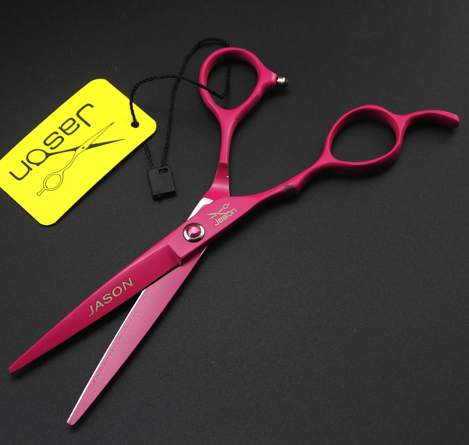 JASON/Jason HD-28 Rose red hair scissors, left hand scissors, flat scissors, bangs scissors, tooth scissors, thin scissors 6.0inch flat scissors