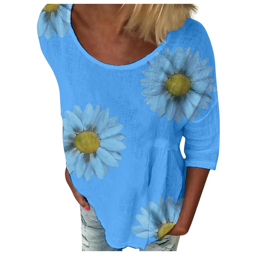 Women Casual Plus Size  Printed Loose Sunflower Tunic Shirt Blouse Tops