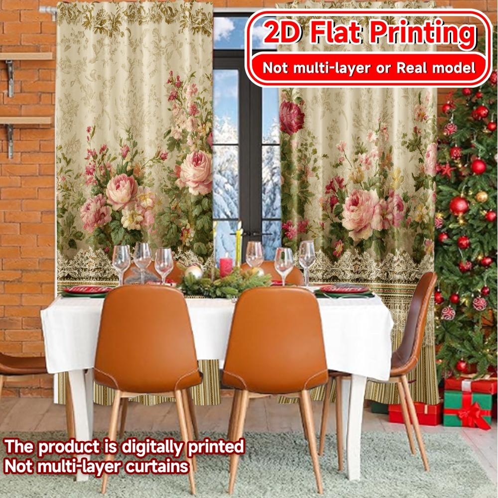Flat Printing Floral Elegance Popular Print Curtains Yarn Outdoor Decorations Suitable Semi Transparent Set Of 2 Made Polyester