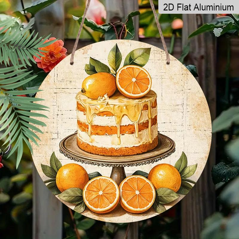 

2D Flat Aluminum 7.87 Inches X 7.87 Inches Orange Cake-Style Wall Art Rustic Style Perfect for Gardens, Farmhouses, Cafes, Living Rooms, Kitchens 1pc