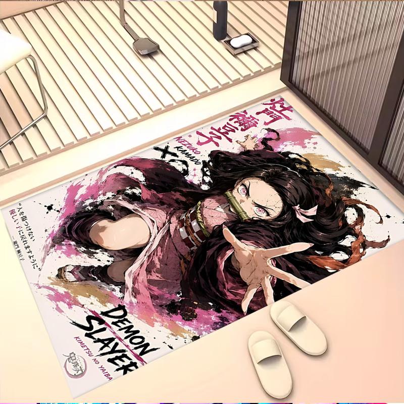 Demon Slayer Print Rug, Washable Floor Carpet, For Entryway Dorm Laundry Room Office Study, Home Decor Birthday Christmas Gift