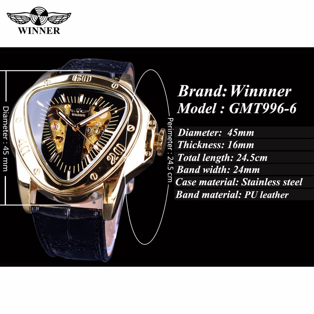 WINNER Steampunk – montre-bracelet mécanique automatique pour hommes, Triangle, squelette doré, mouvement mystérieux, marque de luxe