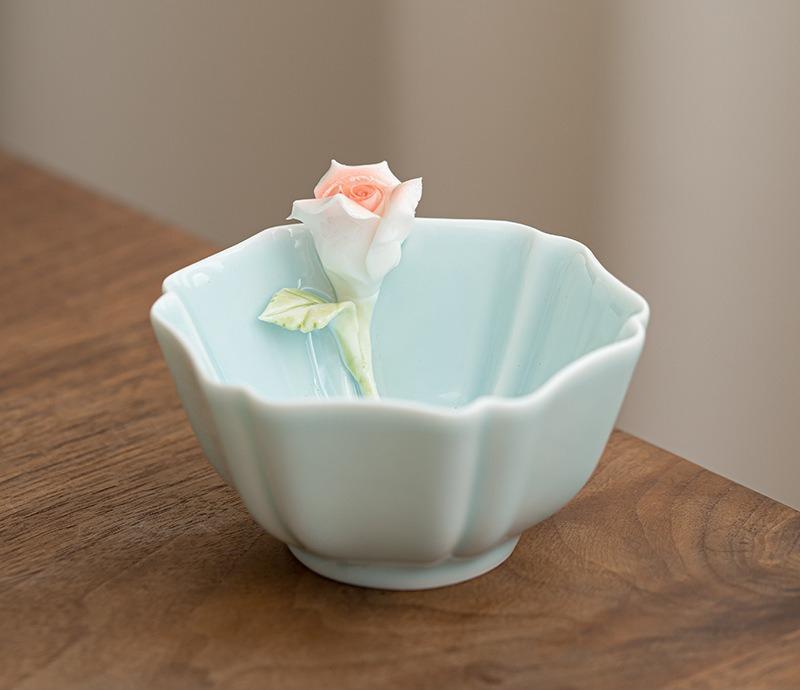 Pinch flower petal cup girls pink tea cup Chinese single tea cup personal exclusive master cup tea cup