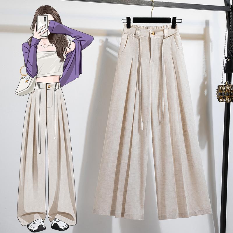 

DIMANAF 2026 Spring Summer New Plus Size Women Long Pants Linen Loose Casual Elastic Waist Fashion Lady Bottoms Clothing L бежевый