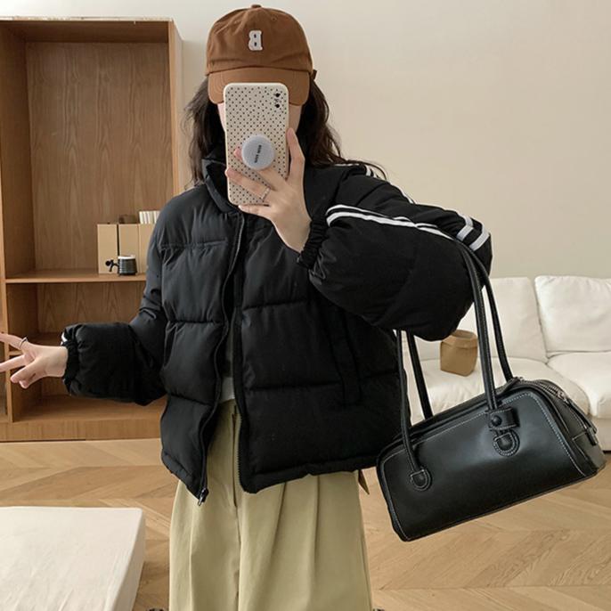 Down Jacket Women Coat Fashion American Streetwear Stripe Style Duck Down Feather Female Winter Short Outwear Cotton Jacket