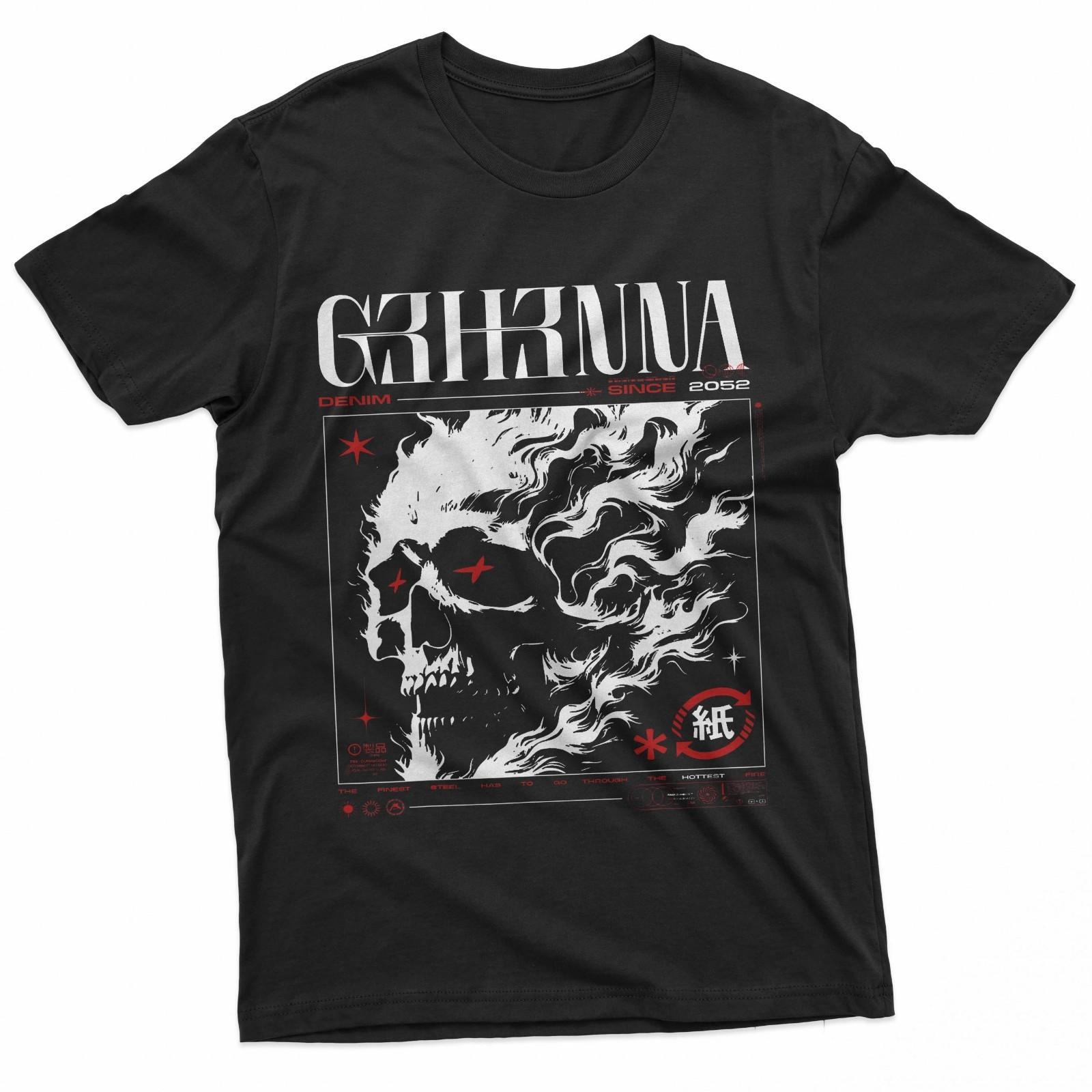Dark Gothic Black And Red Skull Emo Y2K Grunge Streetwear T-Shirt S