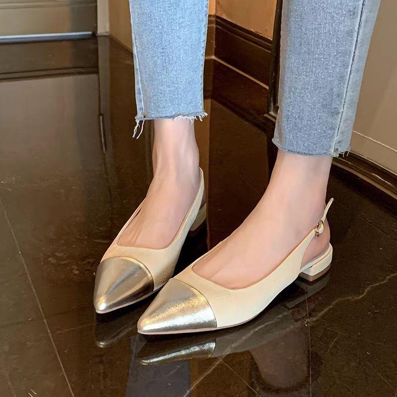 Spring New Baotou Sandals for Women Fashion Pointy Light Mouth Collocation Color Word with Soft Sole Non-slip Low Heel Shoes