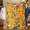 Yellow Floral Tree With Birds Art Print Fleece Blanket Boho Style Soft Warm Throw Interior Decoration Bedding Cover For Home