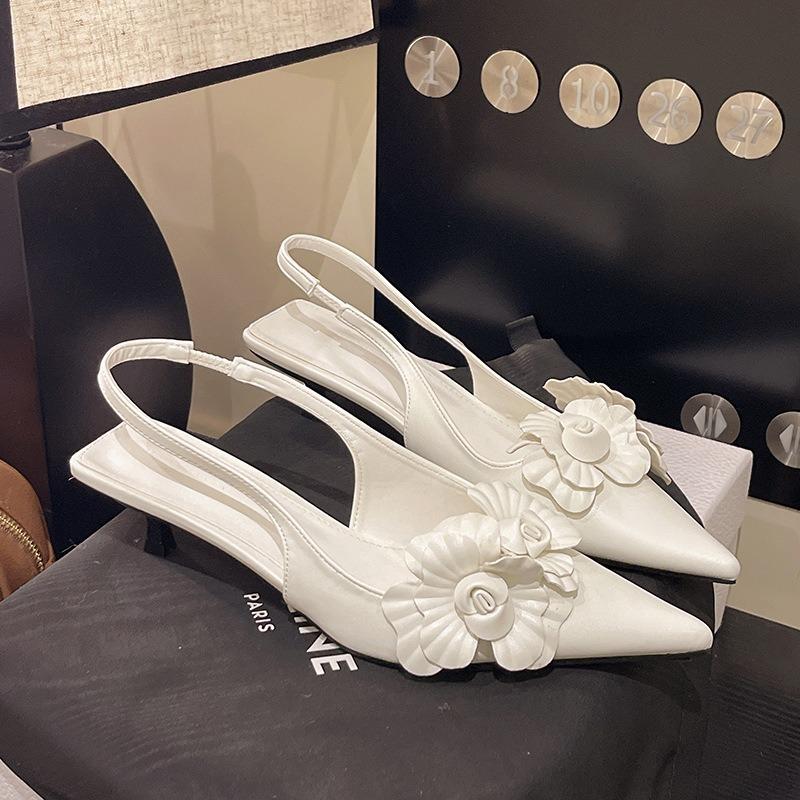 Fashion Women's High Heel Sandals Elegant Flower Design Sandals Sexy Pointed Toe Slingback Pumps Mules Pumps Shallow Mouth Single Shoes