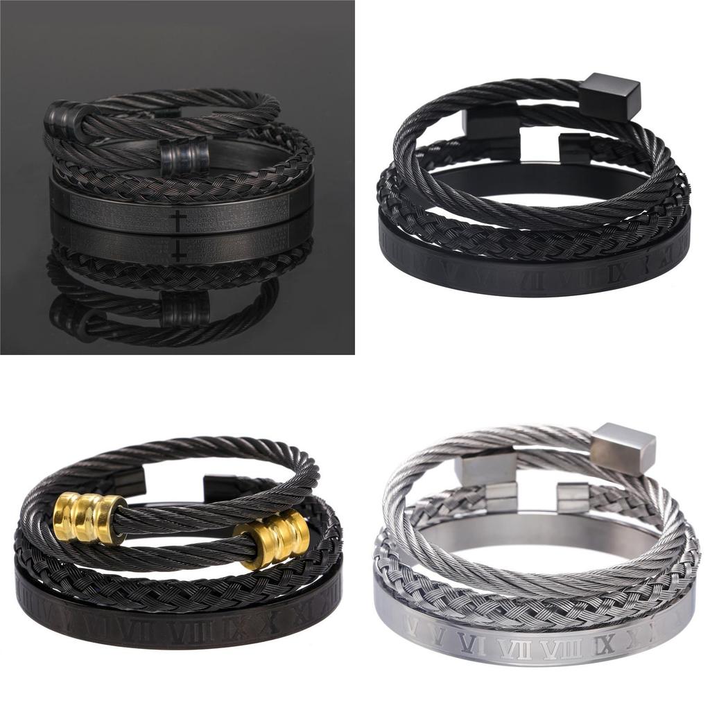 Geometric Stainless Steel Men Women Bracelets With Roman Letter Bead Design For Travel Gift