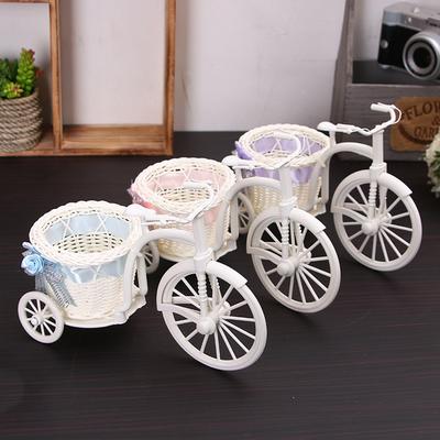 Fahrrad Blumenkorb Desktop Dekoration Ornamente Dreirad Kunststoff Weiß Vase Blumenaufbewahrung Home Hochzeit Party DIY Dekoration
